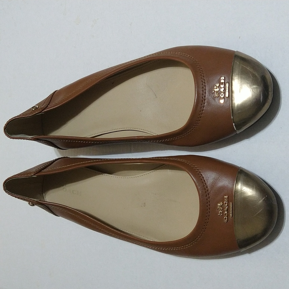 Coach Chelsea Ballet Flats Gold Cap Toe and Brown Size 10B